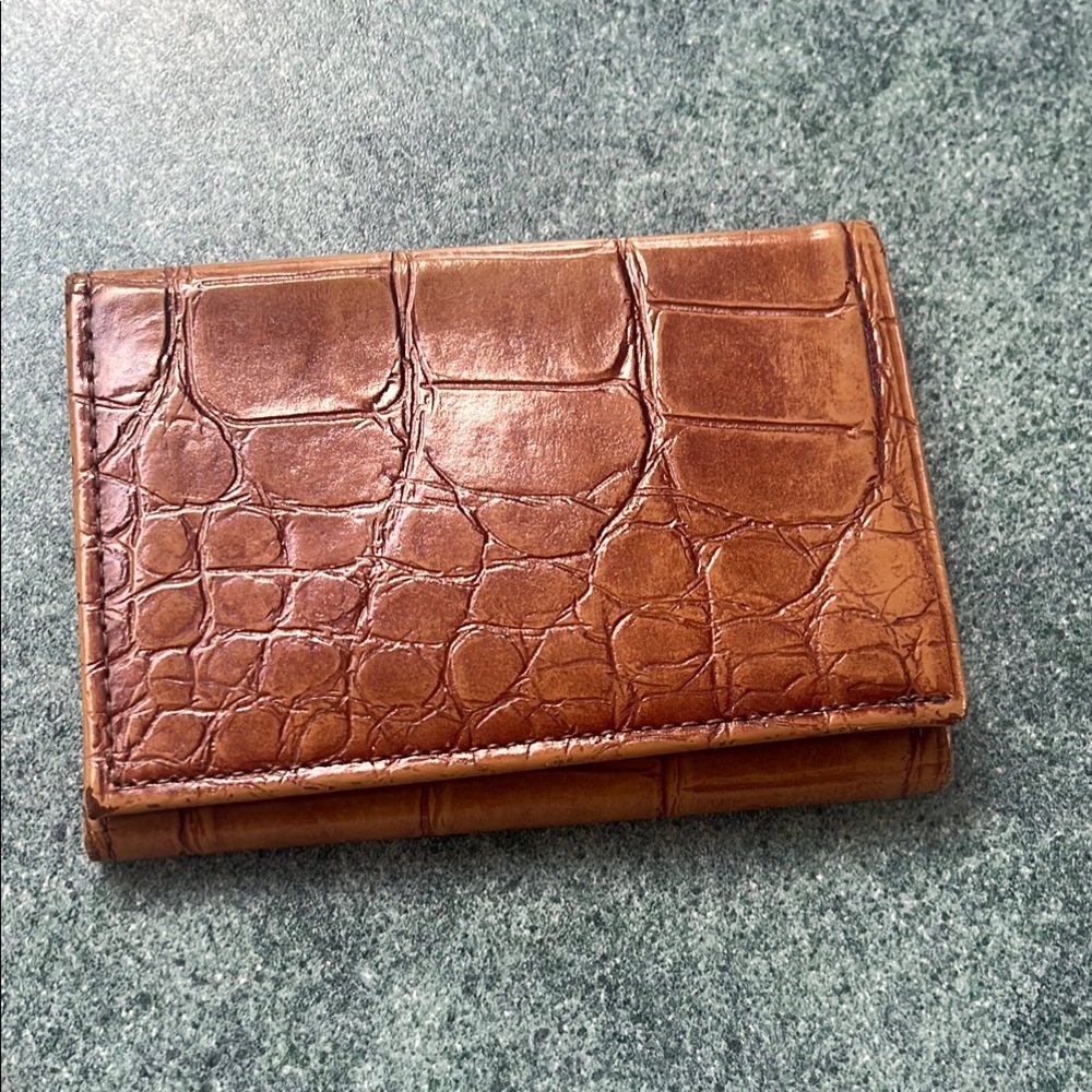 Brown crocodile print leather wallet by Amity